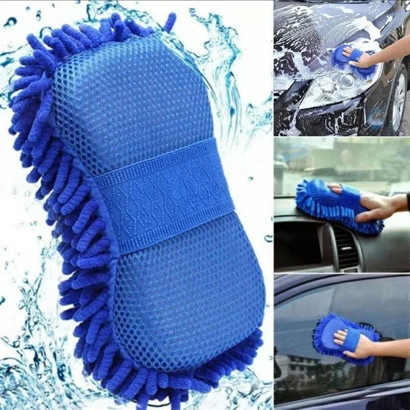 Blue Car Wash Mitt, Premium Chenille Microfiber Wash Sponge