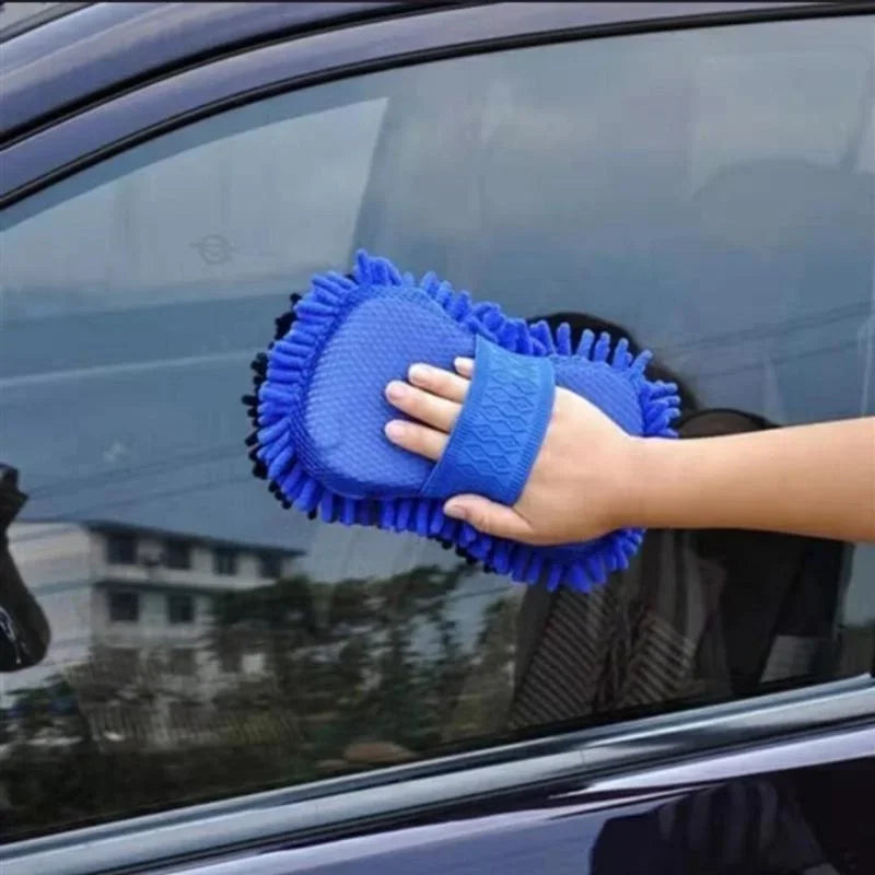 Blue Car Wash Mitt, Premium Chenille Microfiber Wash Sponge
